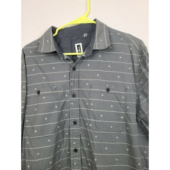 HOWE Mens Shirt Sz XL Gray White Button Down Striped Printed Long Sleeve Casual - Picture 2 of 6